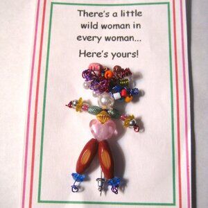WILD WOMAN ARTISAN BEADED STICK PIN 2 1/4" TALL